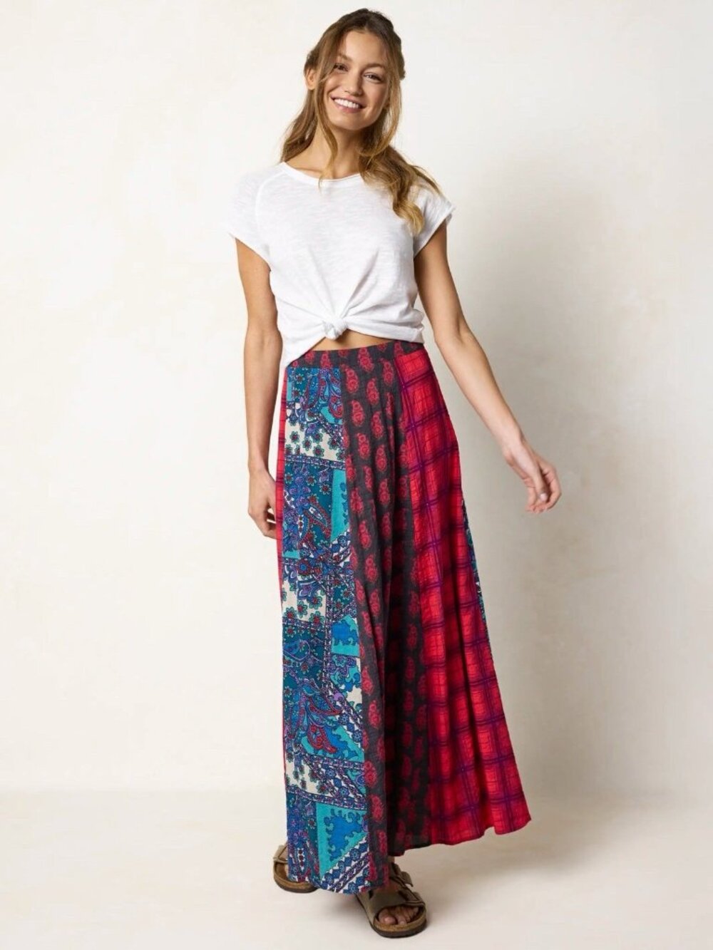 Natural Life Womens Valentina Maxi Skirt Sz Large Boho Plaid Paisley Red Teal - Picture 4 of 6